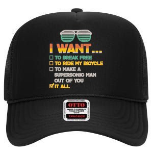 I Want To Break Free To Ride My Bicycle It All Sunglasses High Crown Mesh Back Trucker Hat