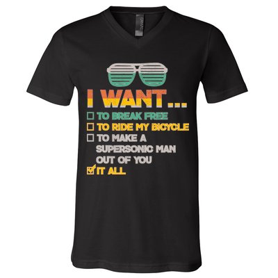 I Want To Break Free To Ride My Bicycle It All Sunglasses V-Neck T-Shirt