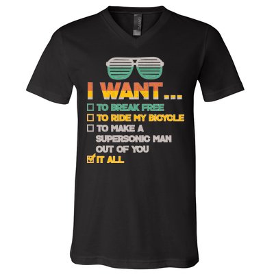 I Want To Break Free To Ride My Bicycle It All Sunglasses V-Neck T-Shirt