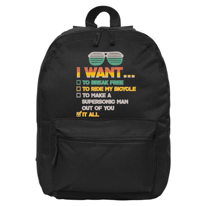 I Want To Break Free To Ride My Bicycle It All Sunglasses 16 in Basic Backpack