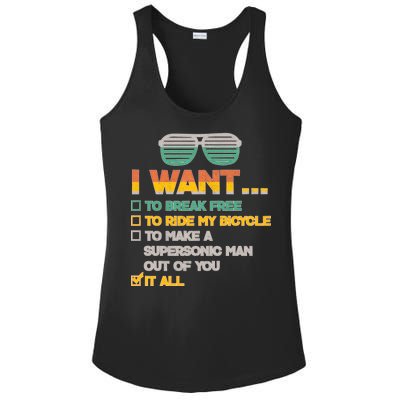 I Want To Break Free To Ride My Bicycle It All Sunglasses Ladies PosiCharge Competitor Racerback Tank