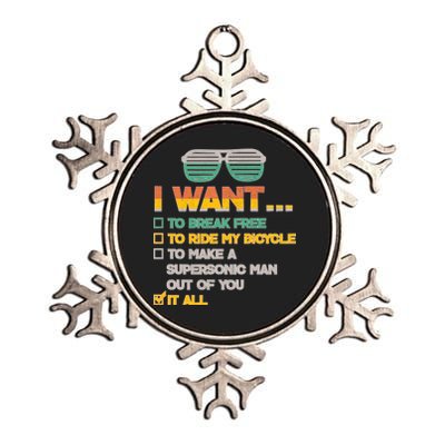 I Want To Break Free To Ride My Bicycle It All Sunglasses Metallic Star Ornament