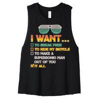 I Want To Break Free To Ride My Bicycle It All Sunglasses Women's Racerback Cropped Tank