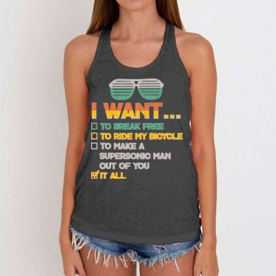 I Want To Break Free To Ride My Bicycle It All Sunglasses Women's Knotted Racerback Tank