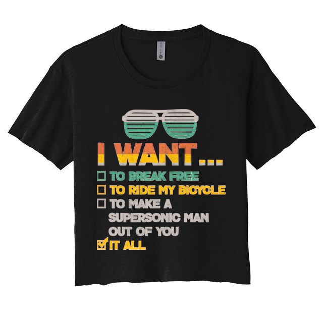 I Want To Break Free To Ride My Bicycle It All Sunglasses Crop Top