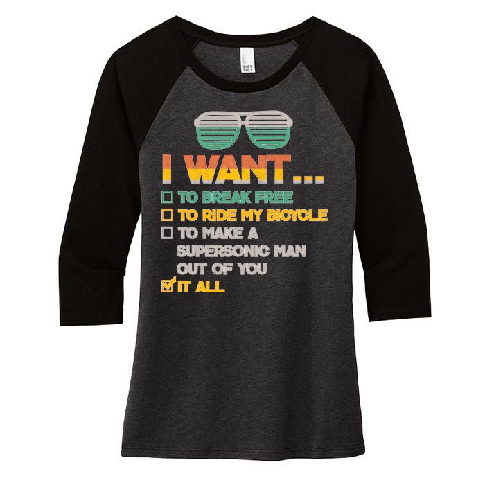 I Want To Break Free To Ride My Bicycle It All Sunglasses Women's Tri-Blend 3/4-Sleeve Raglan Shirt