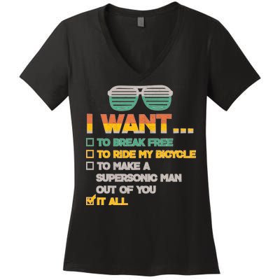 I Want To Break Free To Ride My Bicycle It All Sunglasses Women's V-Neck T-Shirt