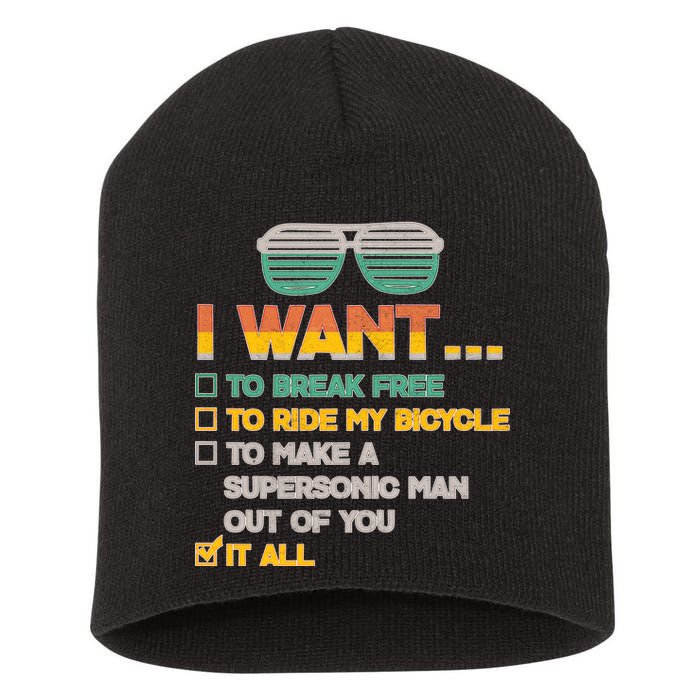 I Want To Break Free To Ride My Bicycle It All Sunglasses Short Acrylic Beanie