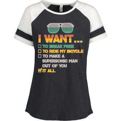 I Want To Break Free To Ride My Bicycle It All Sunglasses Enza Ladies Jersey Colorblock Tee