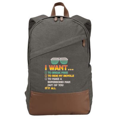 I Want To Break Free To Ride My Bicycle It All Sunglasses Cotton Canvas Backpack