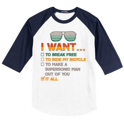 I Want To Break Free To Ride My Bicycle It All Sunglasses Baseball Sleeve Shirt