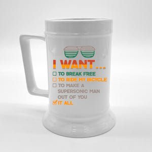 I Want To Break Free To Ride My Bicycle It All Sunglasses Beer Stein