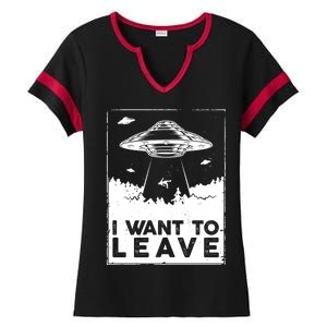 I Want To Leave UFO Alien Ladies Halftime Notch Neck Tee