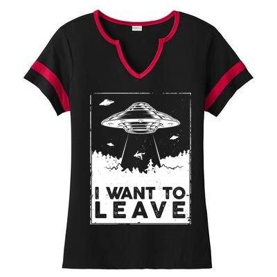 I Want To Leave UFO Alien Ladies Halftime Notch Neck Tee