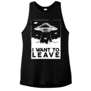 I Want To Leave UFO Alien Ladies PosiCharge Tri-Blend Wicking Tank