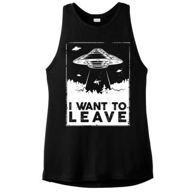 I Want To Leave UFO Alien Ladies PosiCharge Tri-Blend Wicking Tank