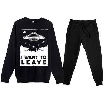 I Want To Leave UFO Alien Premium Crewneck Sweatsuit Set