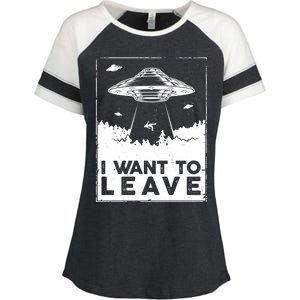 I Want To Leave UFO Alien Enza Ladies Jersey Colorblock Tee