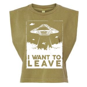 I Want To Leave UFO Alien Garment-Dyed Women's Muscle Tee