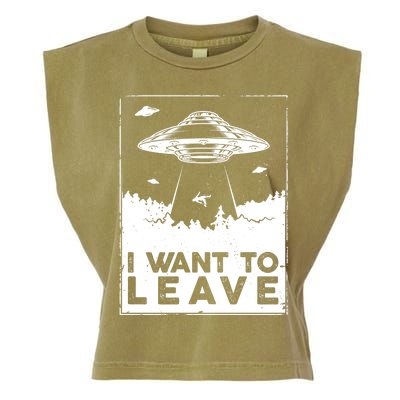 I Want To Leave UFO Alien Garment-Dyed Women's Muscle Tee