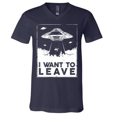 I Want To Leave UFO Alien V-Neck T-Shirt