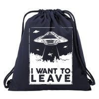 I Want To Leave UFO Alien Drawstring Bag