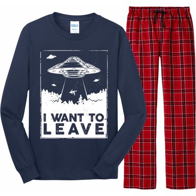 I Want To Leave UFO Alien Long Sleeve Pajama Set