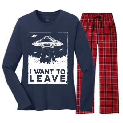 I Want To Leave UFO Alien Women's Long Sleeve Flannel Pajama Set 