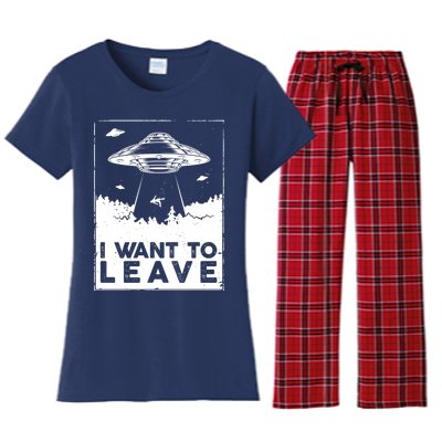 I Want To Leave UFO Alien Women's Flannel Pajama Set