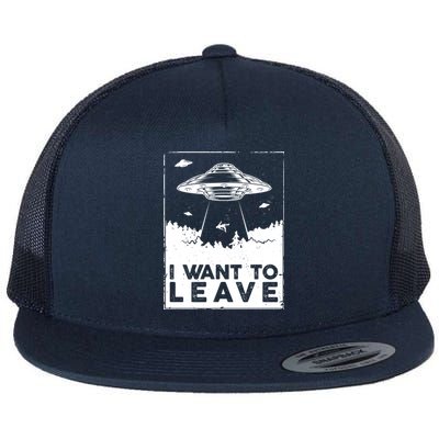 I Want To Leave UFO Alien Flat Bill Trucker Hat