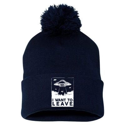 I Want To Leave UFO Alien Pom Pom 12in Knit Beanie