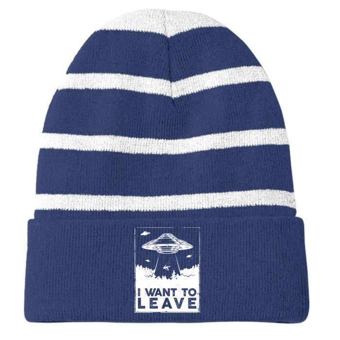 I Want To Leave UFO Alien Striped Beanie with Solid Band