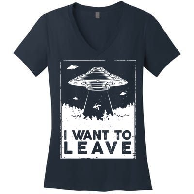 I Want To Leave UFO Alien Women's V-Neck T-Shirt