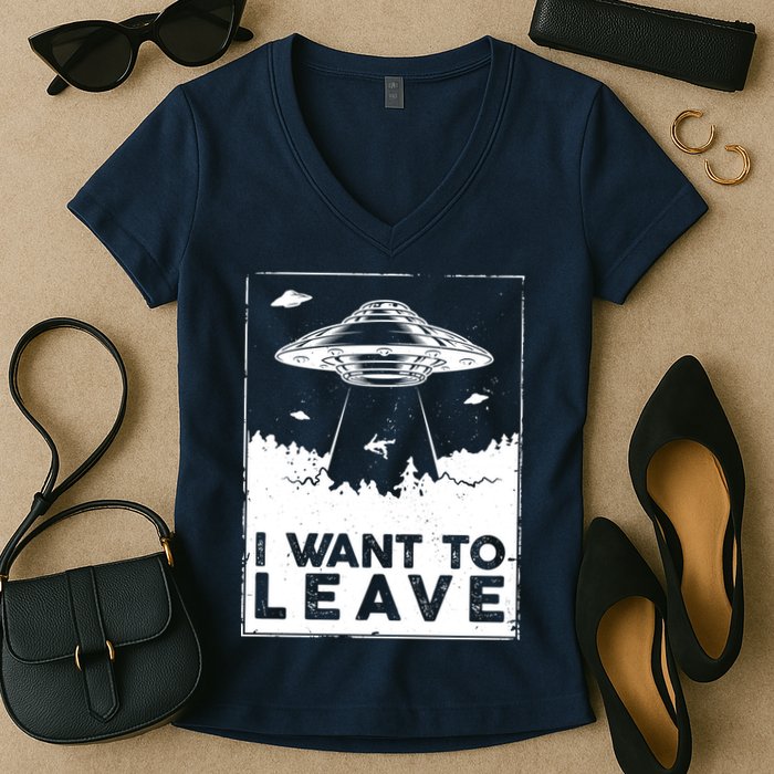 I Want To Leave UFO Alien Women's V-Neck T-Shirt