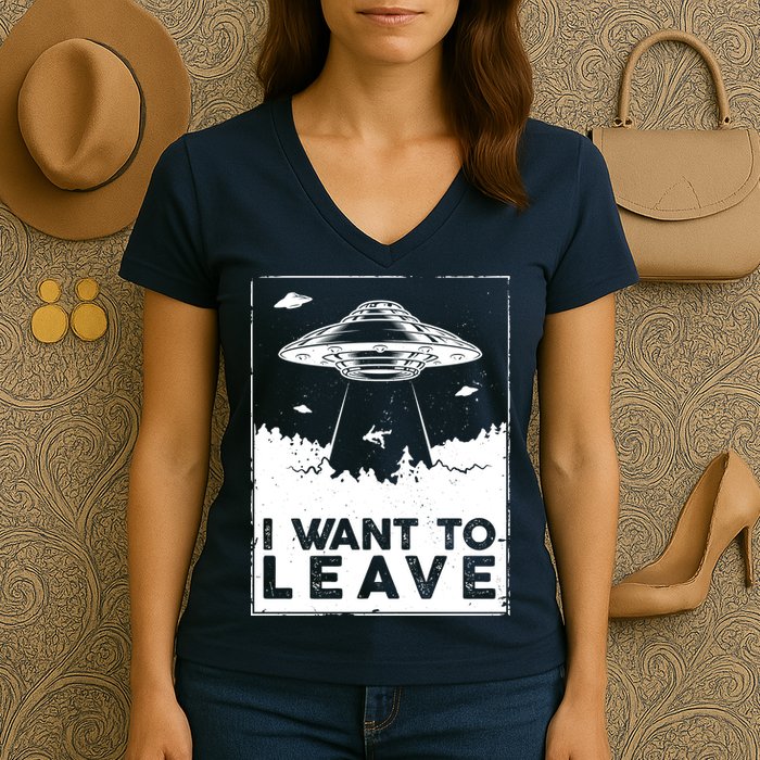I Want To Leave UFO Alien Women's V-Neck T-Shirt