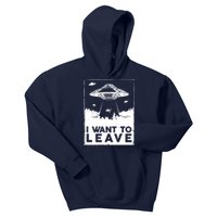 I Want To Leave UFO Alien Kids Hoodie