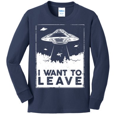 I Want To Leave UFO Alien Kids Long Sleeve Shirt