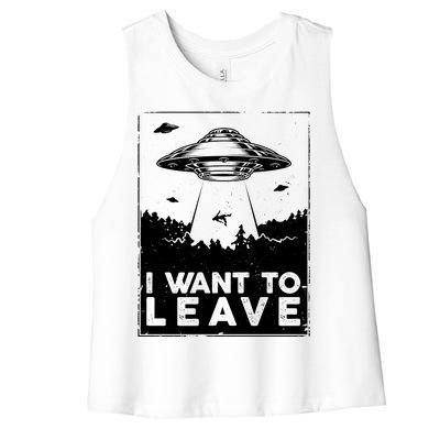 I Want To Leave UFO Alien Women's Racerback Cropped Tank