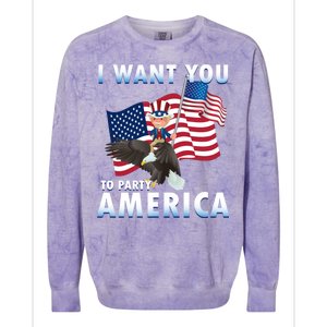 I Want You To Party America Colorblast Crewneck Sweatshirt