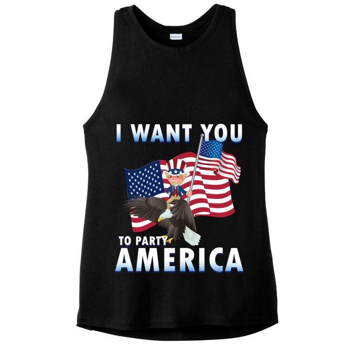 I Want You To Party America Ladies PosiCharge Tri-Blend Wicking Tank