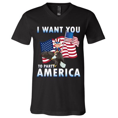 I Want You To Party America V-Neck T-Shirt