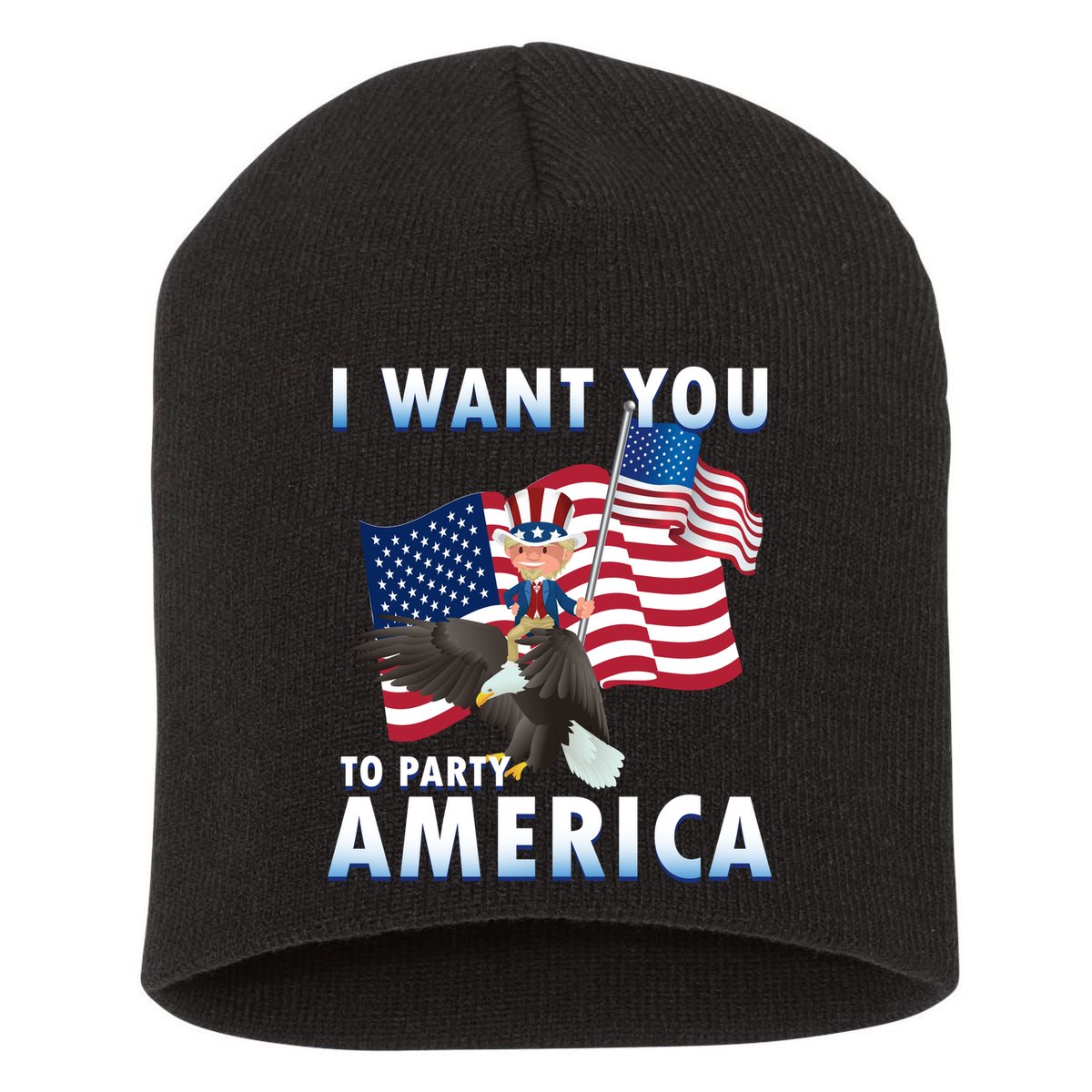 I Want You To Party America Short Acrylic Beanie