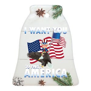 I Want You To Party America Ceramic Bell Ornament