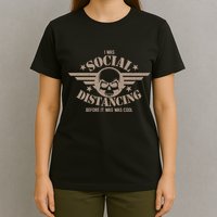 I Was Social Distancing Before It Was Cool Skull Badge T-Shirt