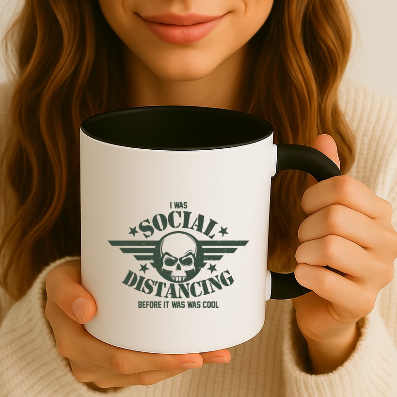 I Was Social Distancing Before It Was Cool Skull Badge Mug