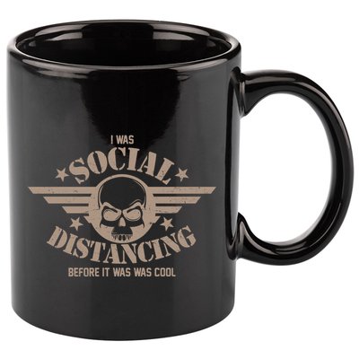 I Was Social Distancing Before It Was Cool Skull Badge 11oz C Handle Ceramic Mug