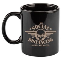 I Was Social Distancing Before It Was Cool Skull Badge 11oz C Handle Ceramic Mug