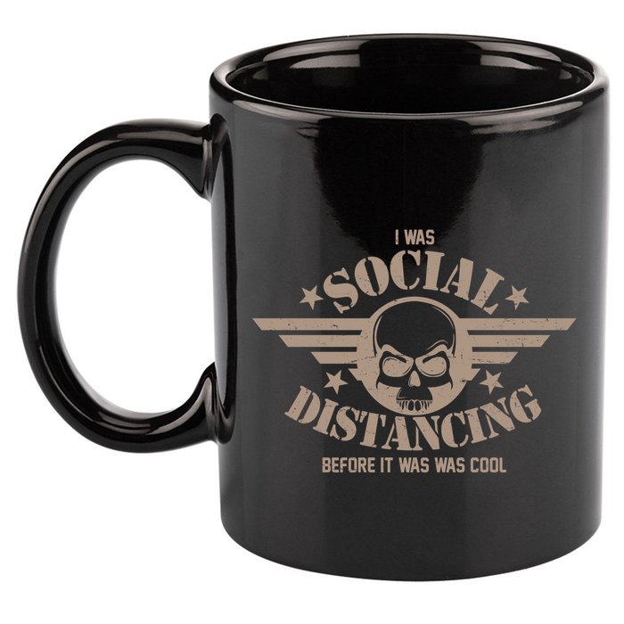 I Was Social Distancing Before It Was Cool Skull Badge 11oz C Handle Ceramic Mug