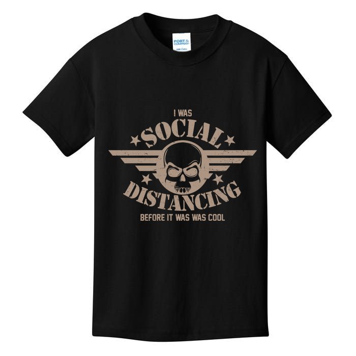 I Was Social Distancing Before It Was Cool Skull Badge Kids T-Shirt