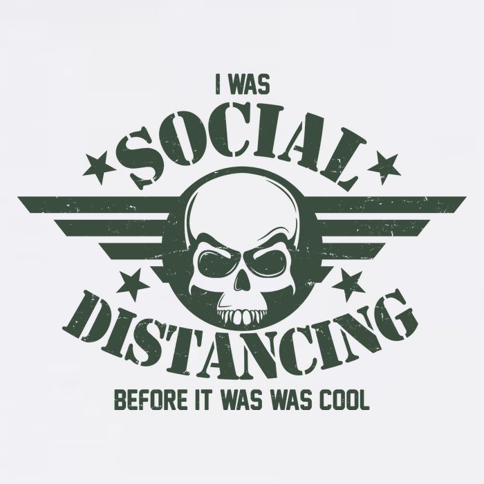 I Was Social Distancing Before It Was Cool Skull Badge Garment-Dyed Sweatshirt